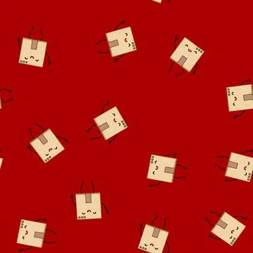 Seamless pattern cute cardboard box character cartoon vector Stock Illustration