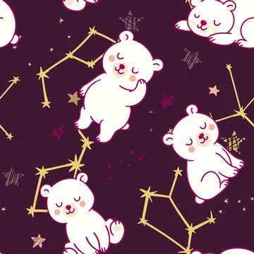Seamless pattern with cute cartoon bears and constellations. for children s t Stock Illustration