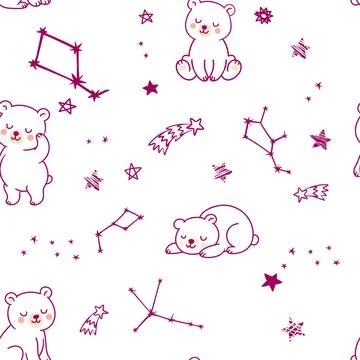 Seamless pattern with cute cartoon bears and constellations. for children s.. Stock Illustration