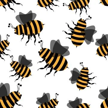 Seamless pattern of cute cartoon bee on white background Stock Illustration