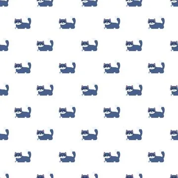 Seamless pattern with cute cartoon blue cats lying down Stock Illustration