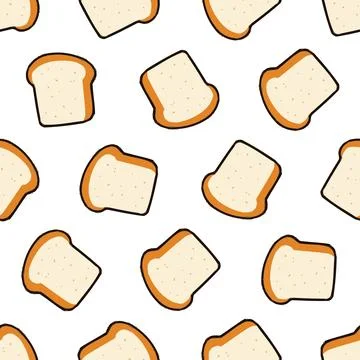 Seamless pattern with cute cartoon bread slices on white background. Illustrazione stock