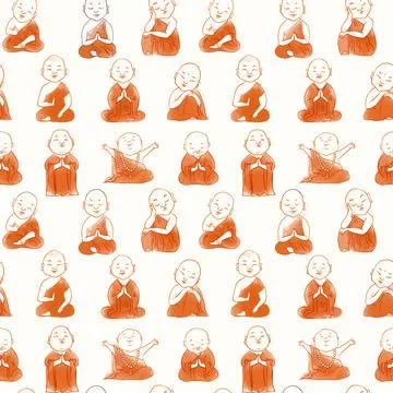 Seamless pattern with cute cartoon buddhist monks. Can be used for wallpaper Illustrazione stock