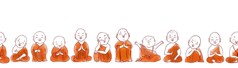 Seamless pattern with cute cartoon buddhist monks. Can be used for wallpaper Illustrazione stock