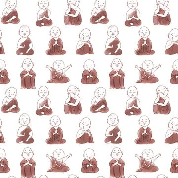 Seamless pattern with cute cartoon buddhist monks. Can be used for wallpaper Stock Illustration