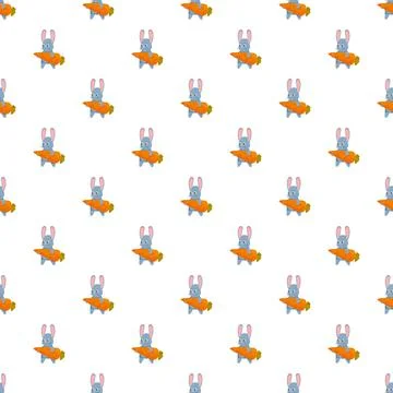 Seamless pattern with cute cartoon bunnies holding carrot Stock Illustration