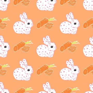 Seamless pattern with cute cartoon bunny and carrot. Stock Illustration