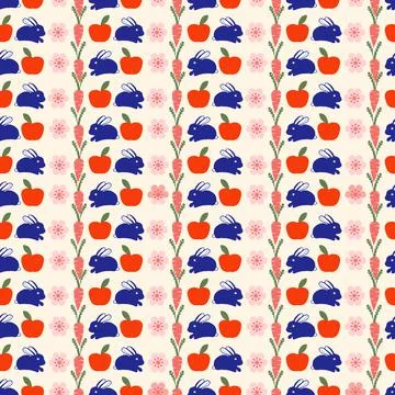 Seamless pattern with cute cartoon bunny Stock Illustration