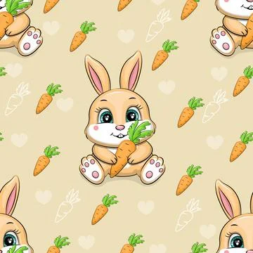 Seamless pattern cute cartoon bunny with carrot. Stock Illustration