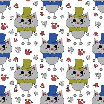 Seamless pattern with cute cartoon Cat in neck Stock Illustration