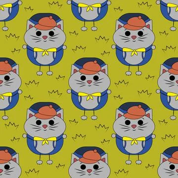 Seamless pattern with cute cartoon Cat tourist Stock Illustration