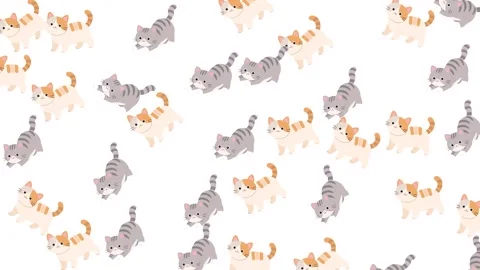 Seamless Pattern of Cute Cartoon Cats and Kittens on White Background Stock-Footage 345539246
