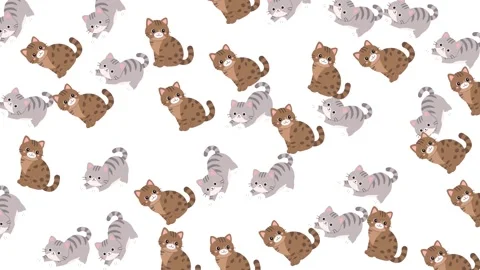 Seamless Pattern of Cute Cartoon Cats and Kittens on White Background Stock-Footage 345539257