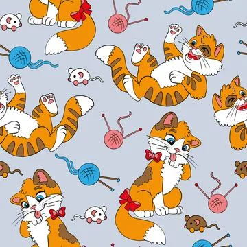 Seamless pattern with cute cartoon cats vector illustration Stockillustratie