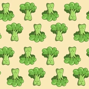 Seamless pattern cute cartoon character broccoli, tiles for decoration textil Stock Illustration