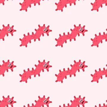 Seamless Pattern with Cute cartoon character virus, bacteria, microbe. Stock Illustration