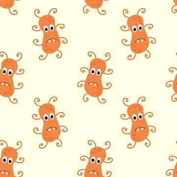 Seamless Pattern with Cute cartoon character virus, bacteria, microbe. Stock Illustration