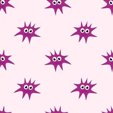 Seamless Pattern with Cute cartoon character virus, bacteria, microbe Stock Illustration
