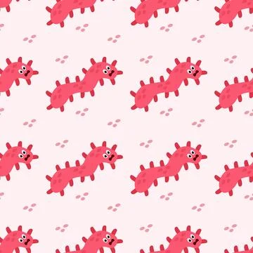 Seamless Pattern with Cute cartoon character virus, bacteria, microbe. Stock Illustration