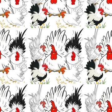 Seamless pattern of cute cartoon chicken Stock-Illustration