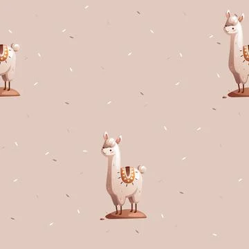 Seamless pattern of cute cartoon children's knitted toys llama, alpaca. Stock Illustration