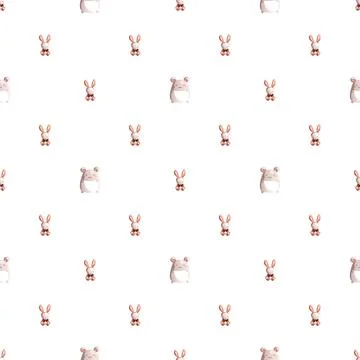 Seamless pattern of cute cartoon children's knitted toys mouse, rat, rabbit. Stock Illustration