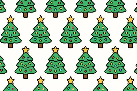 Seamless Pattern of Cute Cartoon Christmas Trees Illustrazione stock