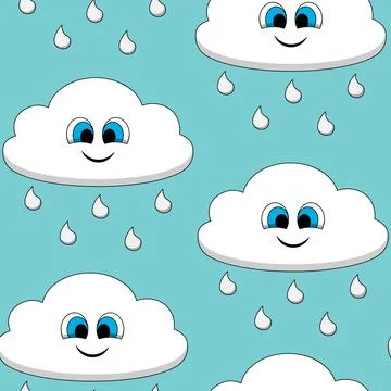 Seamless pattern with cute cartoon Cloud with Rain Stock Illustration