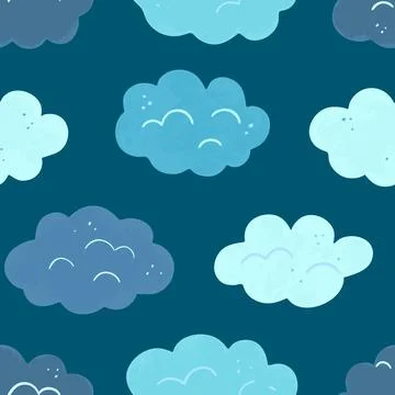 Seamless pattern with cute cartoon clouds. Vector illustration. イラスト素材
