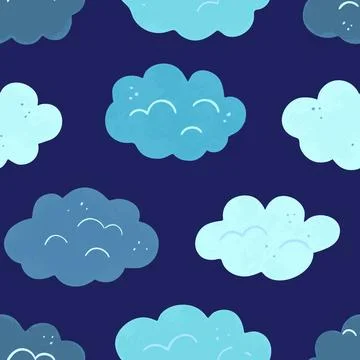 Seamless pattern with cute cartoon clouds. Vector illustration. Stockillustratie