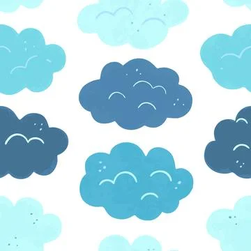 Seamless pattern with cute cartoon clouds. Vector illustration. Stockillustratie