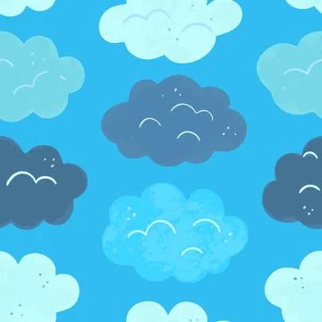 Seamless pattern with cute cartoon clouds. Vector illustration. 스톡 일러스트