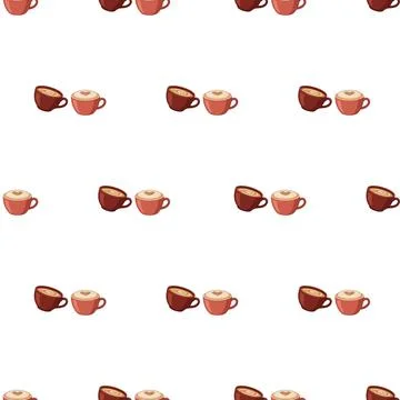 Seamless pattern with cute cartoon coffee cups on white background. Illustrazione stock