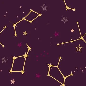 Seamless pattern with cute cartoon constellations Stock Illustration