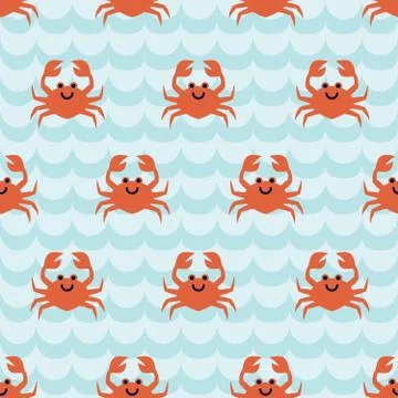 Seamless pattern with cute cartoon crabs Stock Illustration