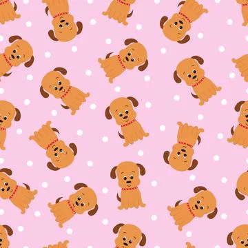 Seamless pattern with cute cartoon dog. Vector illustration. Stock Illustration