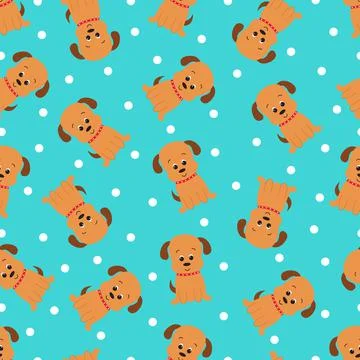 Seamless pattern with cute cartoon dog. Vector illustration. Stock Illustration