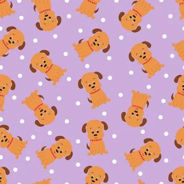 Seamless pattern with cute cartoon dog. Vector illustration. Illustrazione stock