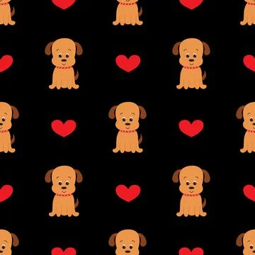 Seamless pattern with cute cartoon dog. Vector illustration.	 Illustrazione stock