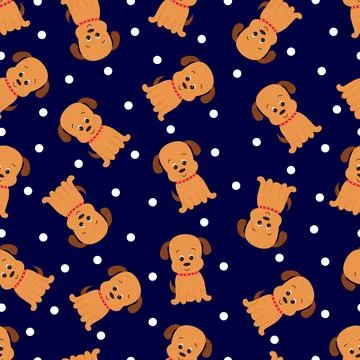 Seamless pattern with cute cartoon dog. Vector illustration.	 스톡 일러스트