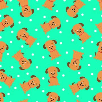 Seamless pattern with cute cartoon dog. Vector illustration. Stock Illustration