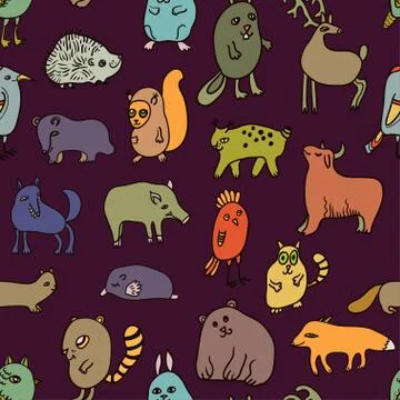 Seamless pattern with cute cartoon doodle animals Illustrazione stock