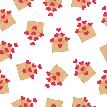 Seamless pattern with cute cartoon envelopes and hearts Stock Illustration