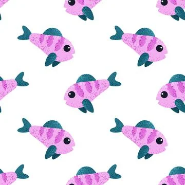 Seamless pattern with cute cartoon fish for childish print. Stock Illustration