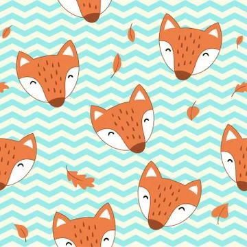 Seamless pattern with cute cartoon foxes. Vector template . Stock Illustration