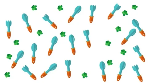 Seamless Pattern with Cute Cartoon Gardening Tools for Children on White Stock Footage 345539170