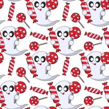 Seamless pattern with Cute cartoon Ghost with candy 스톡 일러스트