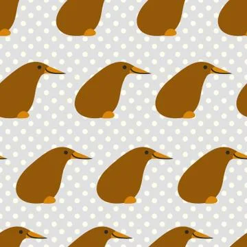 Seamless pattern with cute cartoon kiwi on grey dotted background Illustrazione stock