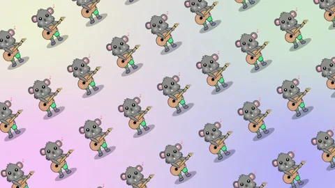Seamless pattern with a cute cartoon koala playing an acoustic guitar on pastel Stock Footage 328599541
