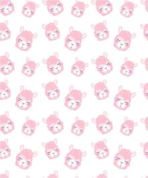 Seamless pattern with cute cartoon lama alpaca on white background isolated Stock Illustration